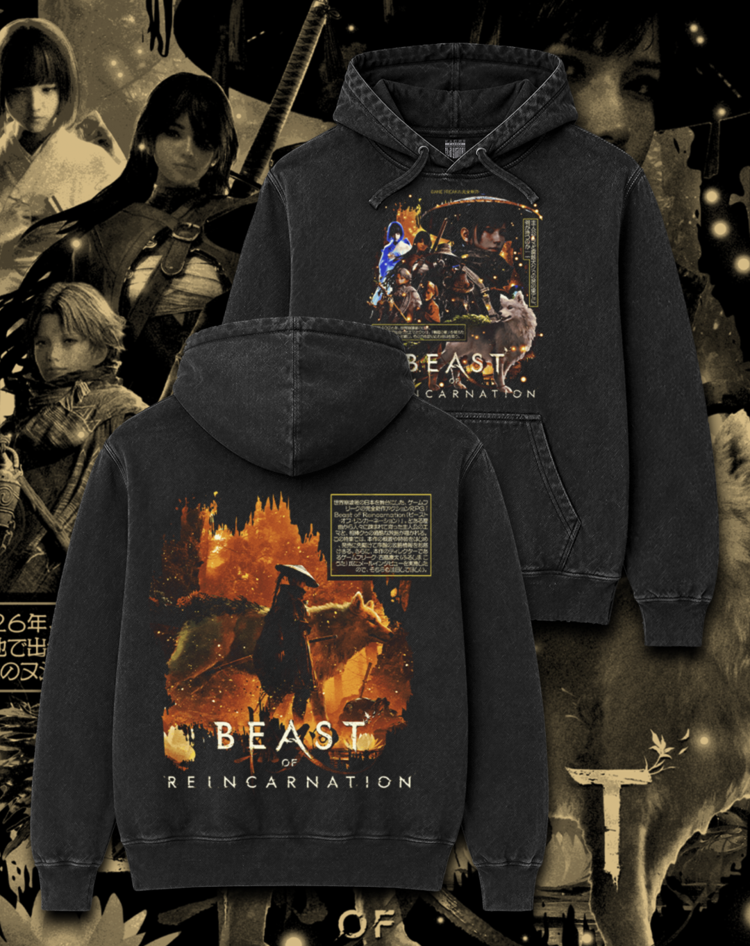 Polerón negro Beast of Reincarnation - Beast of Reincarnation – estampado frontal y en la espalda