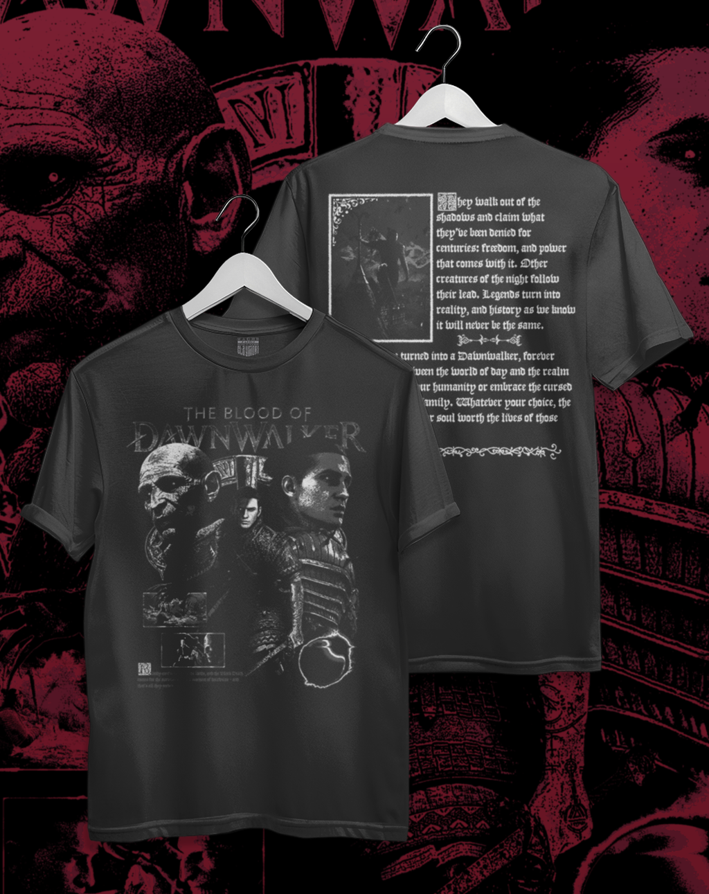 Polera negra The Blood of the Dawnwalker - Caminante del Alba – estampado frontal y en la espalda