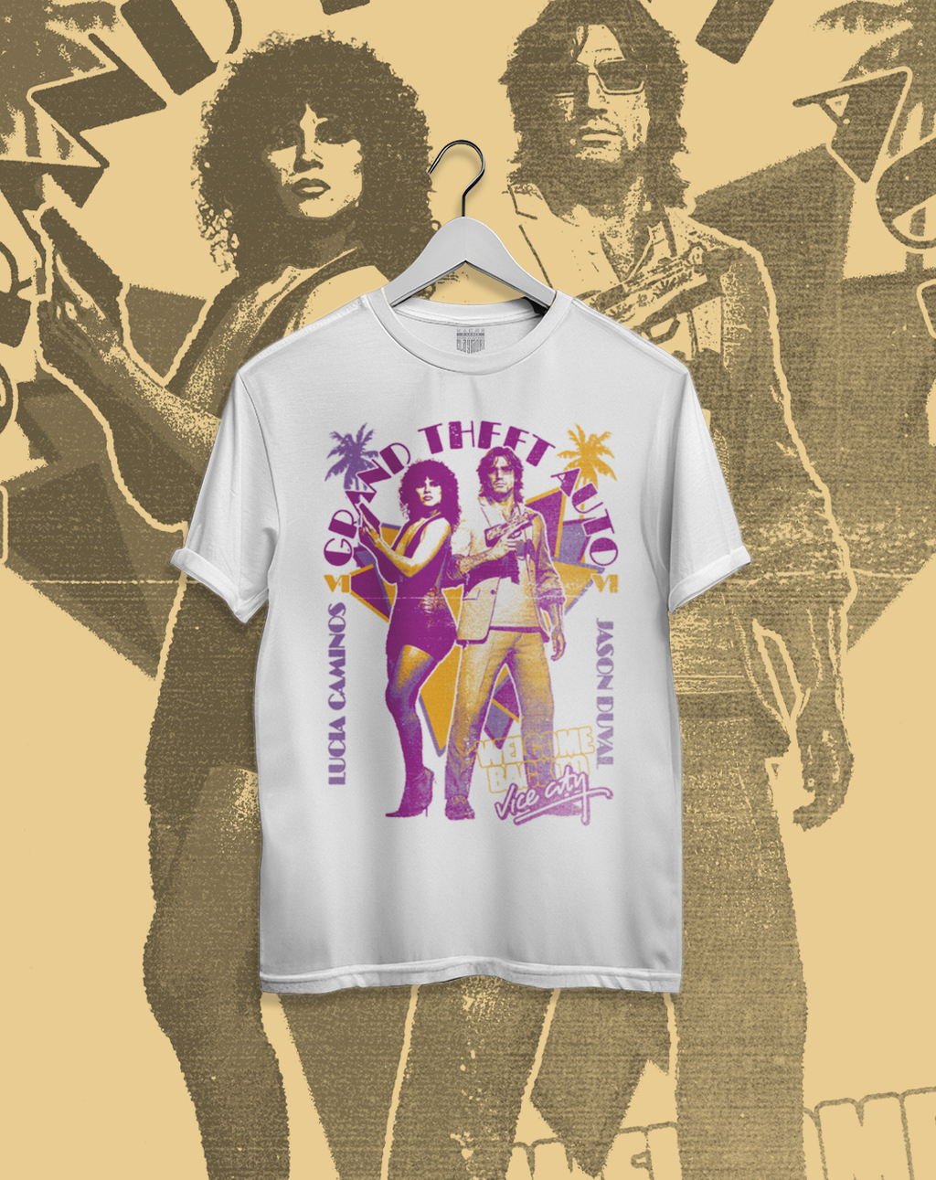 Polera blanca Grand Theft Auto VI - GTA VI Vice City – diseño 1, estampado frontal