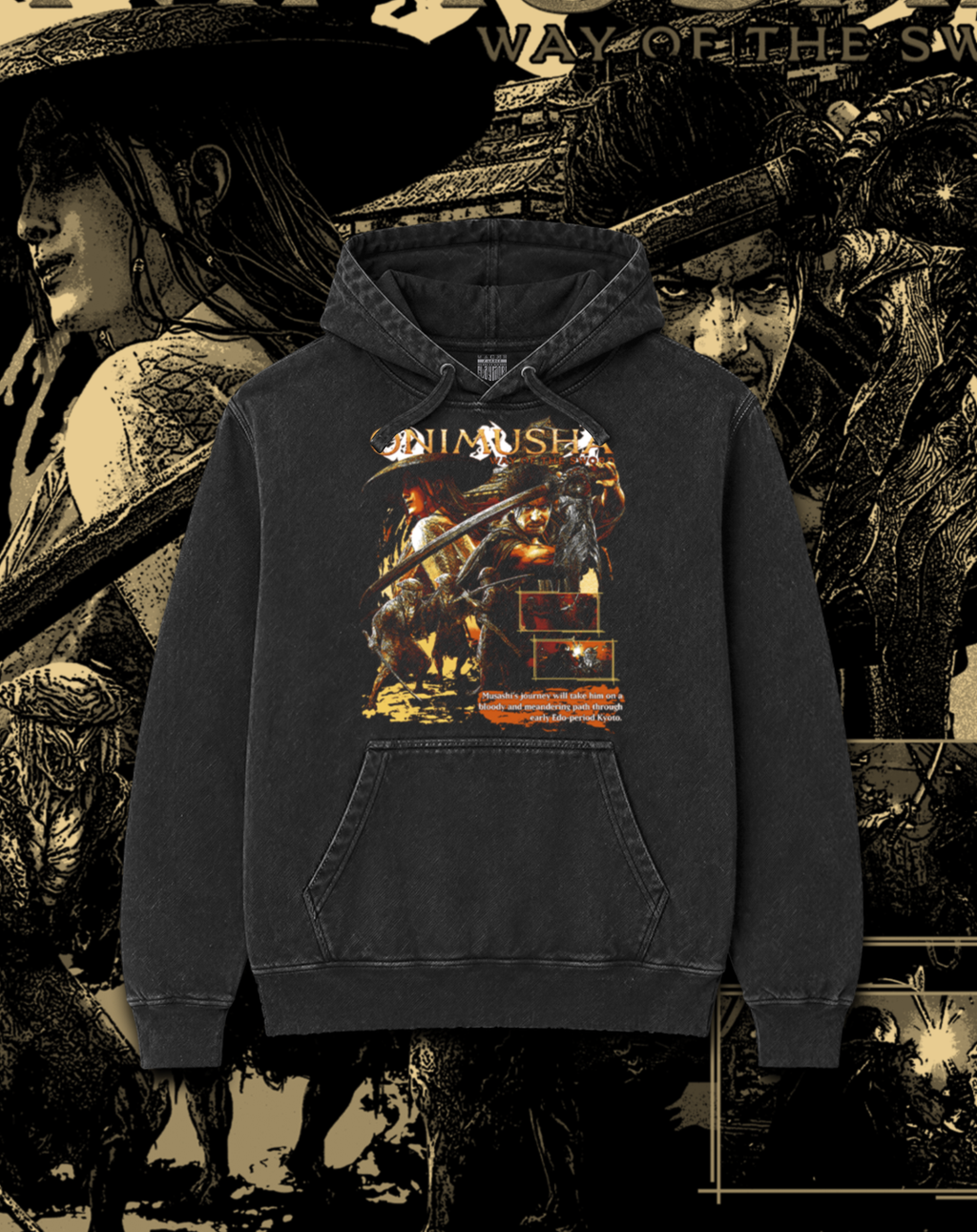 Polerón negro Onimusha Way of the Sword - Musashi & Ganryu – estampado frontal