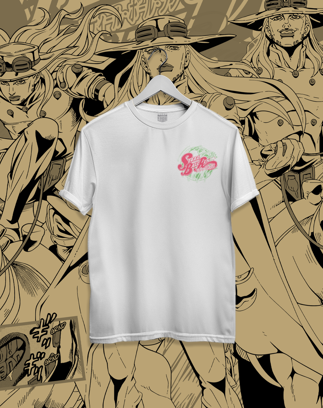 Polera JOJO Steel Ball Run - SBR Gyro Zeppeli Frente Espalda