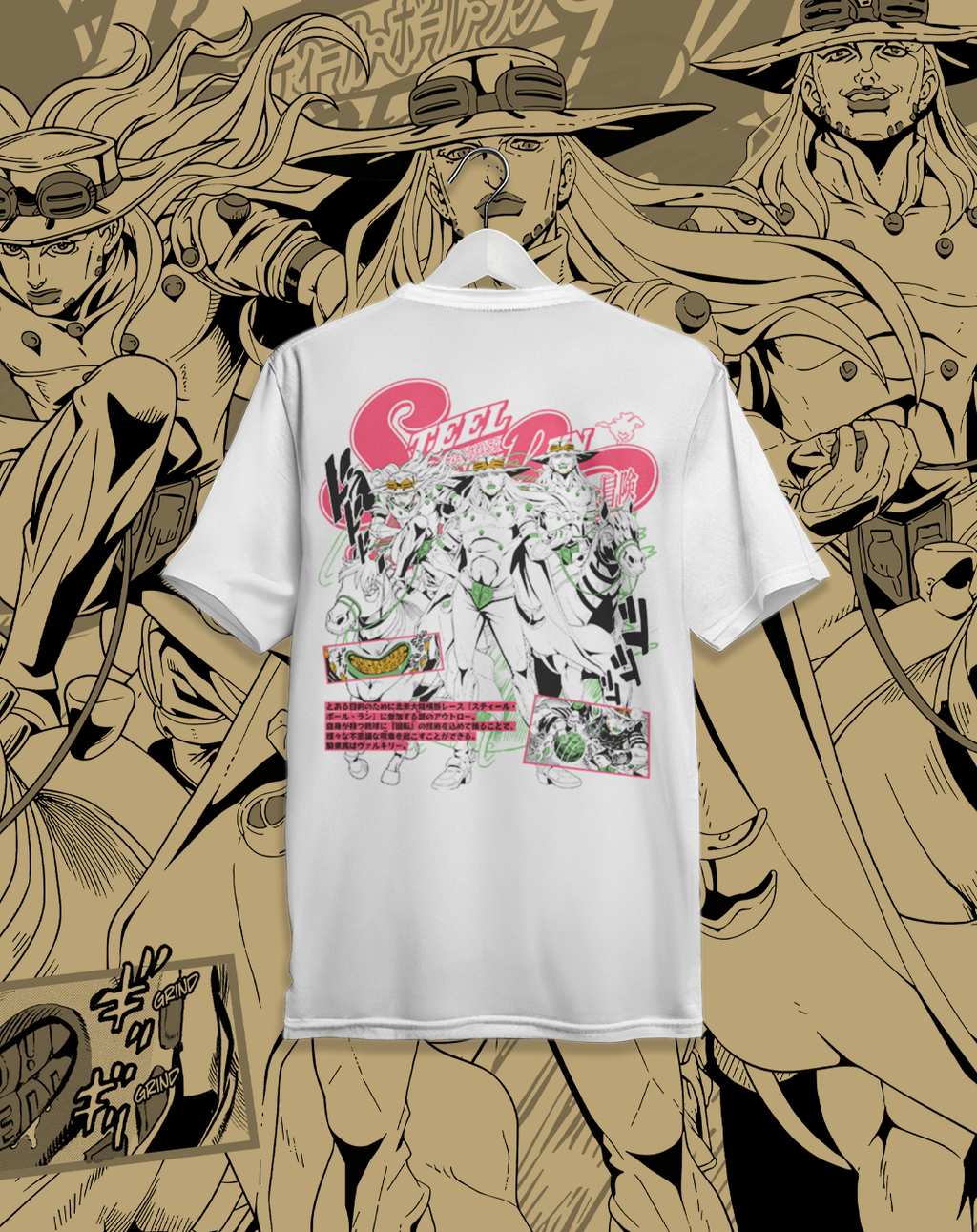 Polera JOJO Steel Ball Run - SBR Gyro Zeppeli Frente Espalda