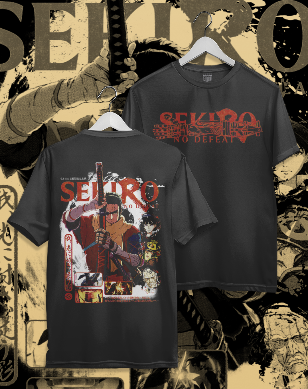 Polera negra Sekiro No Defeat - Sekiro Anime – estampado frontal y en la espalda