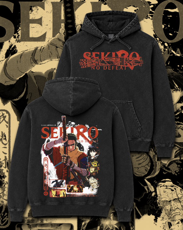 Polerón negro Sekiro No Defeat - Sekiro Anime – estampado frontal y en la espalda