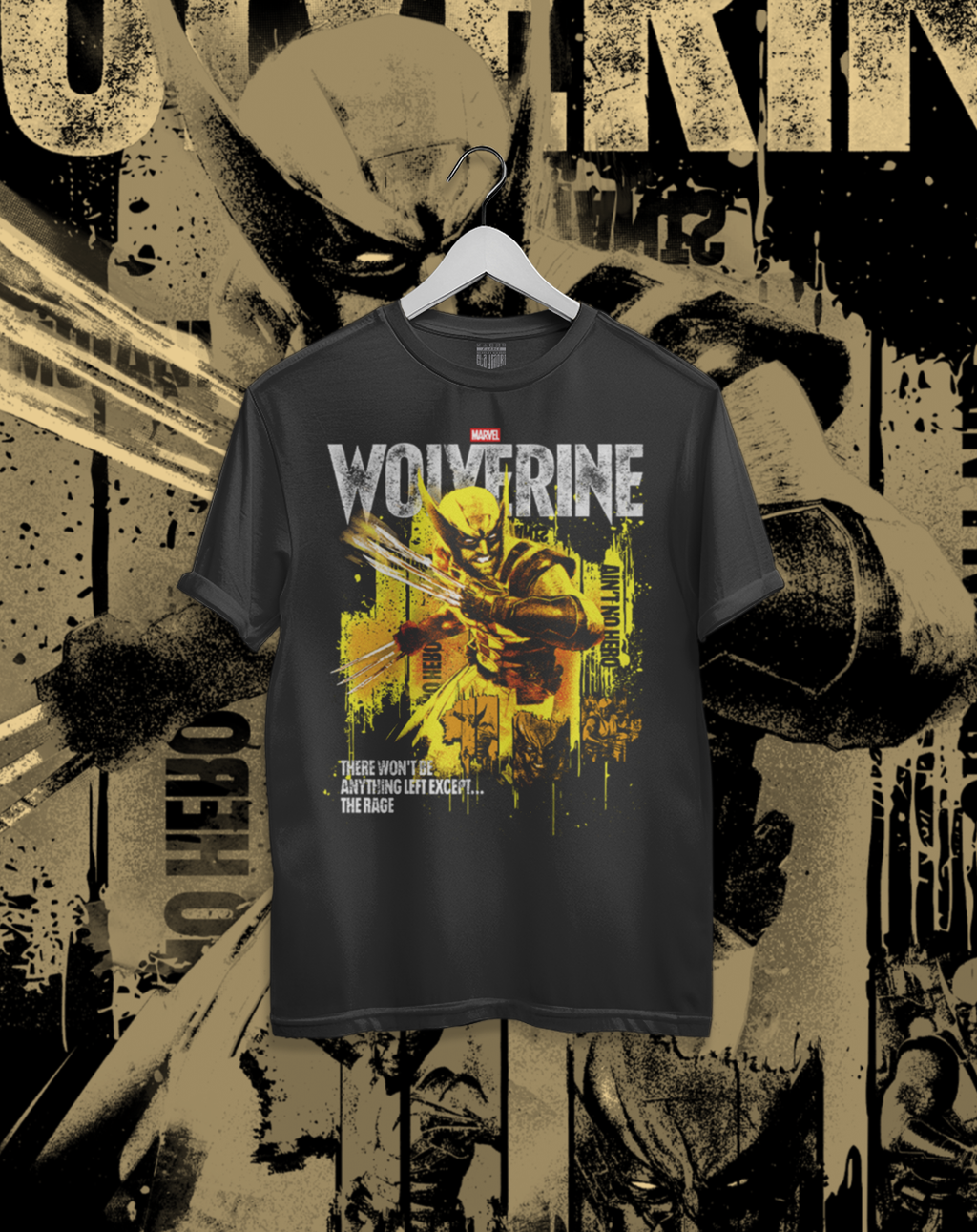 Polera negra Marvel's Wolverine - Wolverine Ain't No Hero – estampado frontal