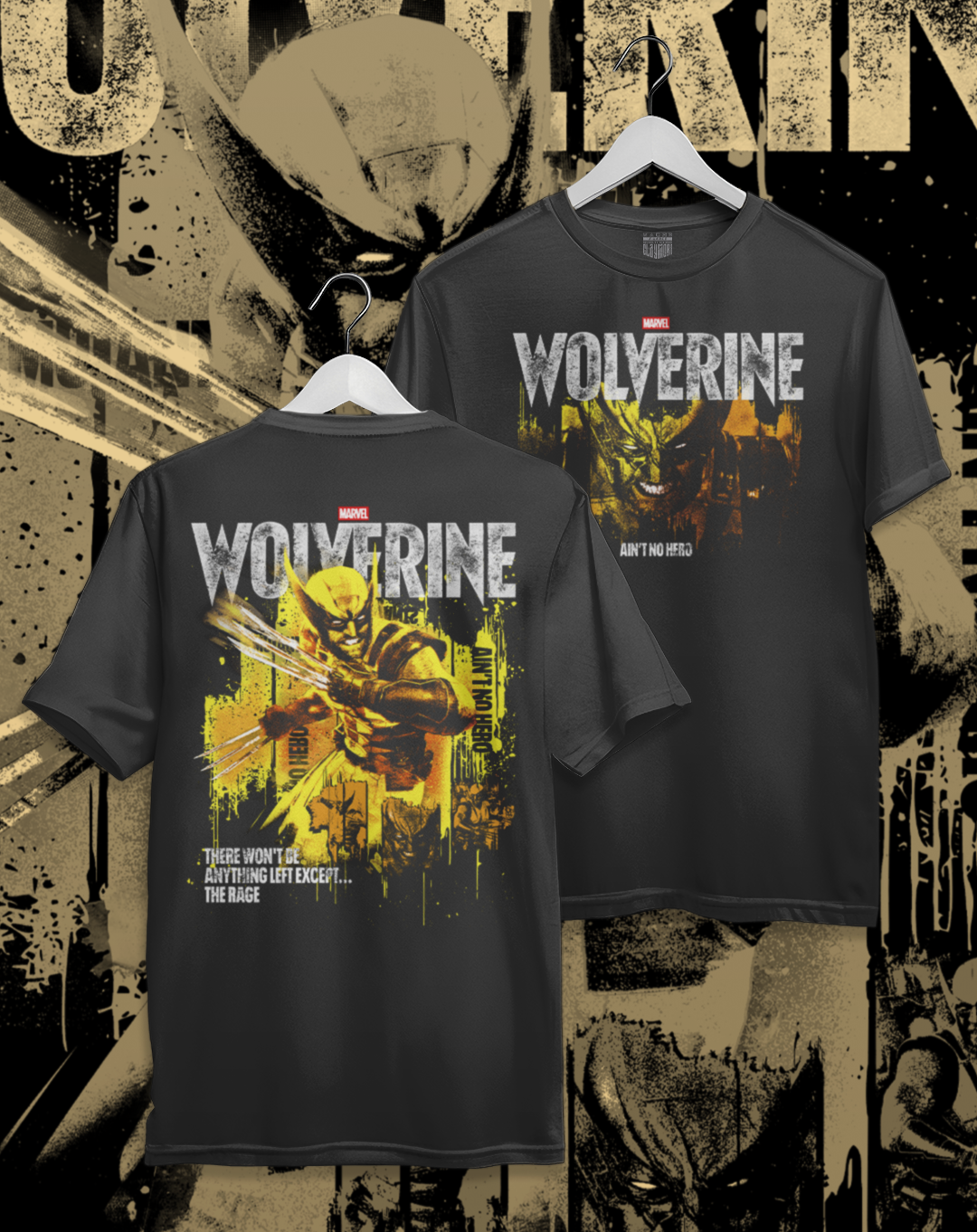 Polera negra Marvel's Wolverine - Wolverine Ain't No Hero – estampado frontal y en la espalda