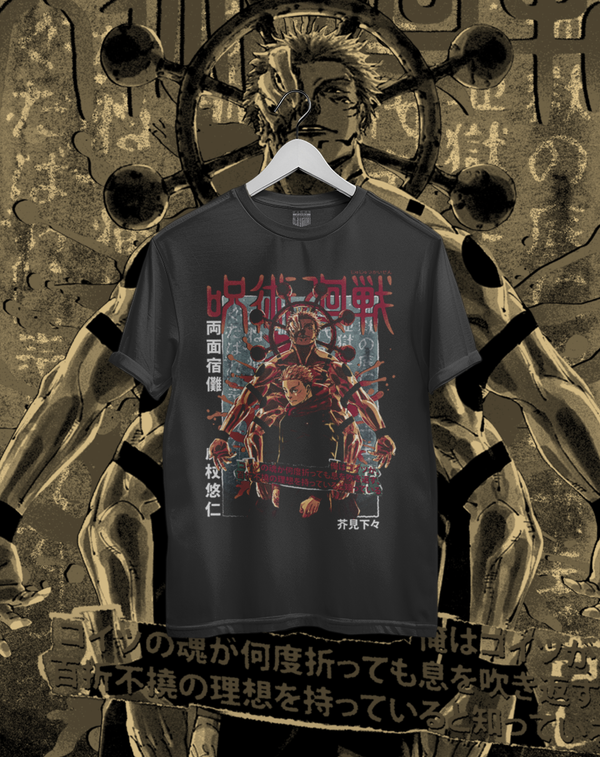 Polera negra Jujutsu Kaisen - Itadori x Sukuna – estampado frontal
