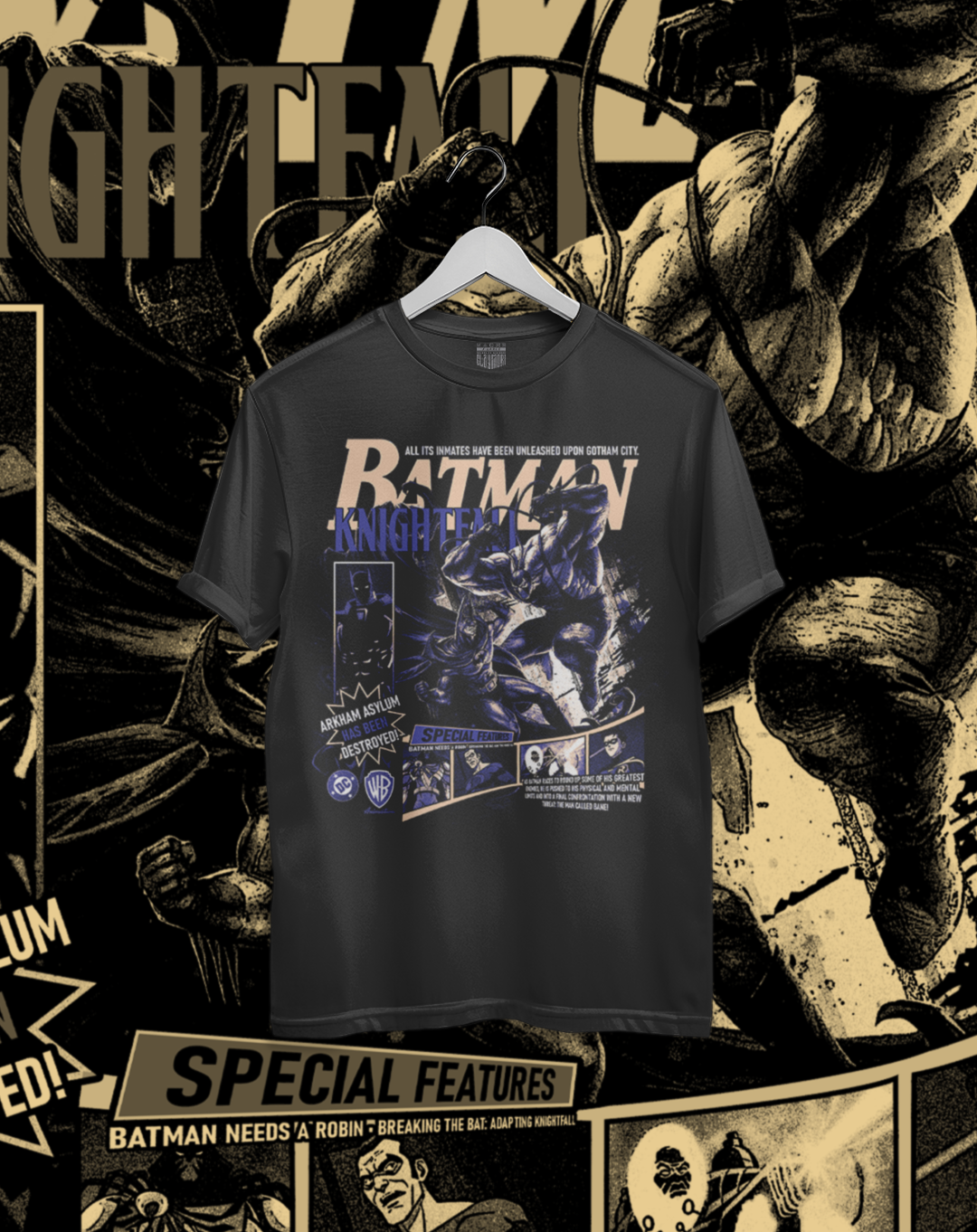 Polera negra Batman Knightfall - La Caída del Murciélago – estampado frontal